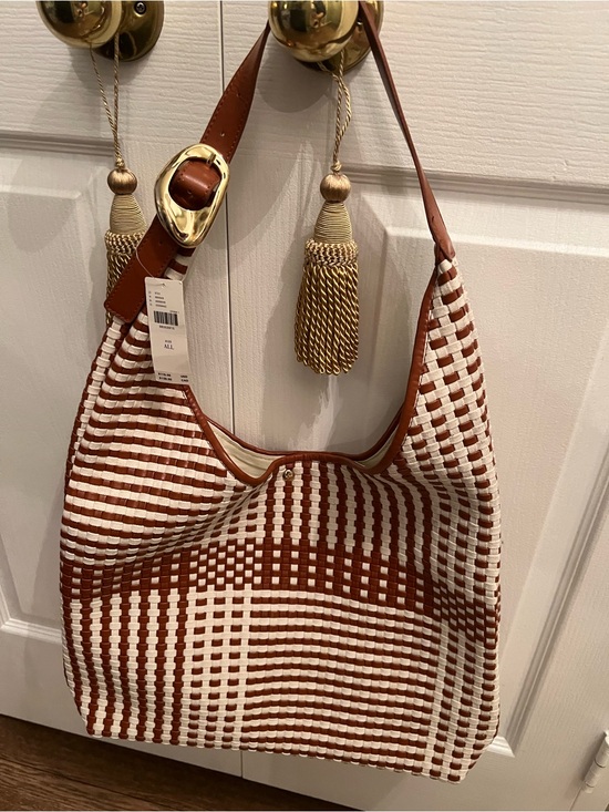 Anthropologie Handbags - Anthropologie Woven Brown & White Hobo Tote Bag